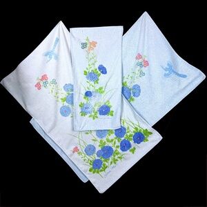 Vintage Martex Hanae Mori Floral 2 Bath 1 Hand Towels Mid Century Modern 3 pc